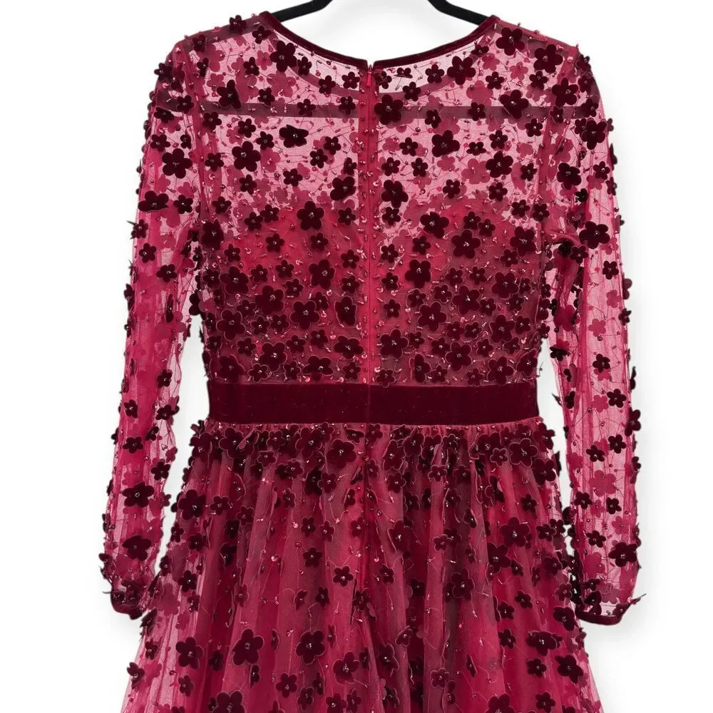 Mac Duggal Embellished Illusion High Neck Long Sleeve Fit & Flare Dress - Size 6 - Picture 12 of 16